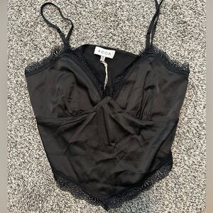 Vici Lace Trim Satin Crop Top